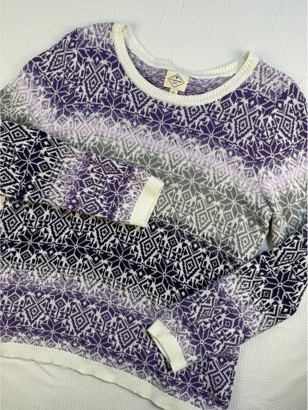 St Johns Bay Womens XL Fair Isle Sweater Purple Nordic Geometric Cottagecore